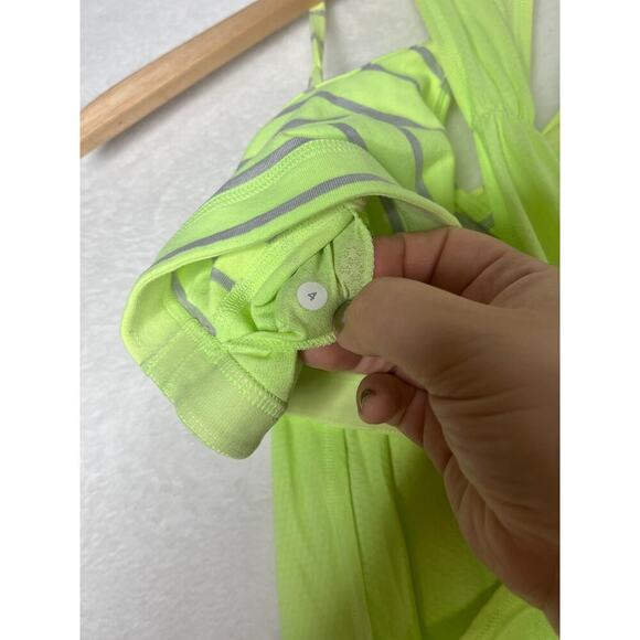 Lululemon No Limits Tank Neon Yellow Shelf Bra Top Striped Activewear Yoga sz 4 - Picture 5 of 6